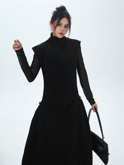 High neck long flared dress 