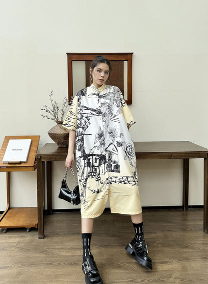Scarf tie blouse and denim pants series 