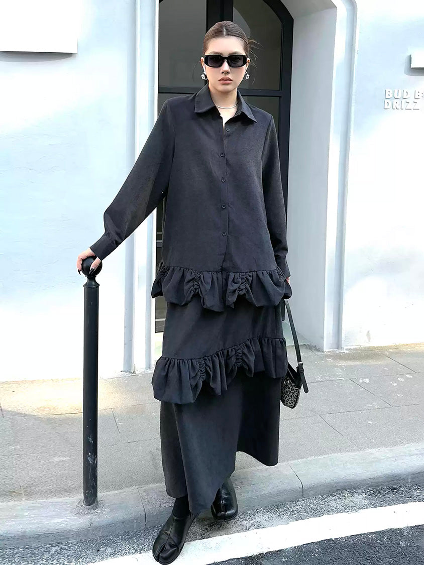 フリルレイヤードシャツドレス