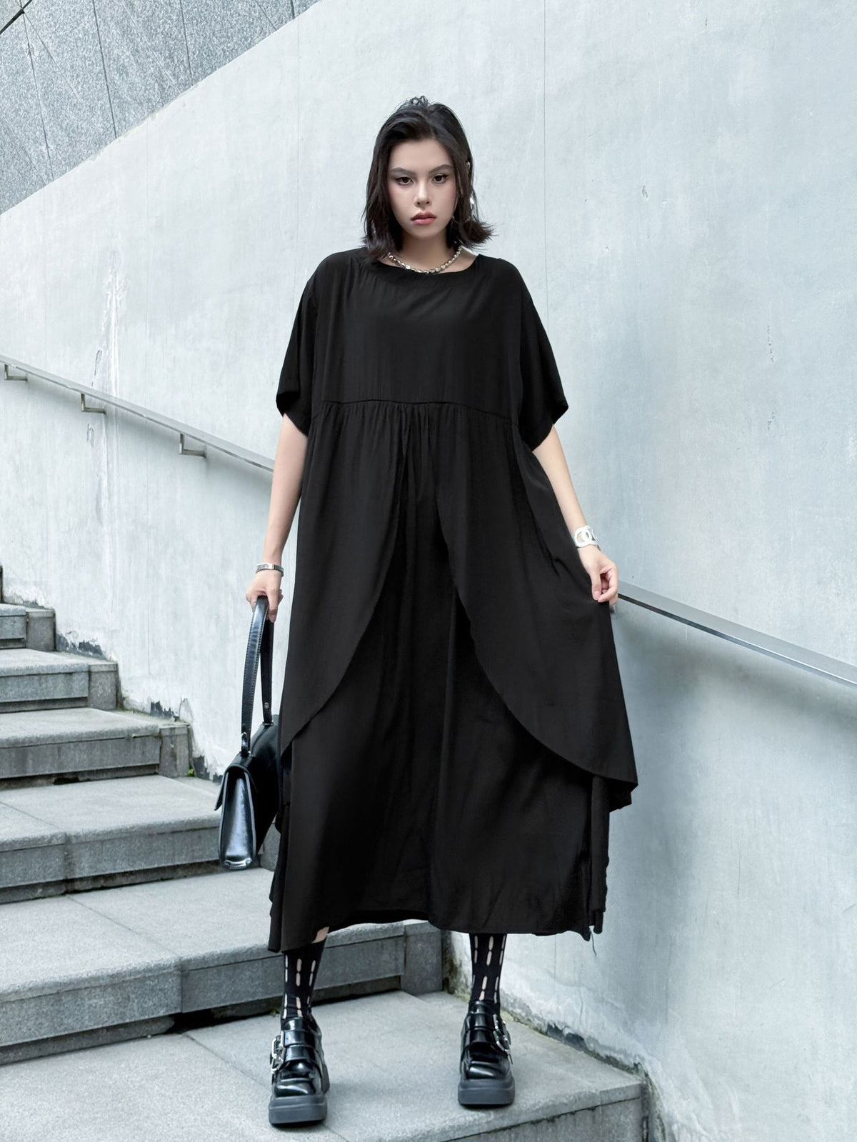 Front layered draped dress 