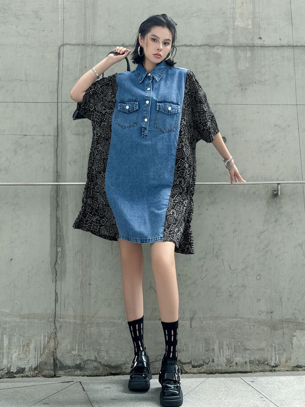 Denim Switch Pattern Dress 