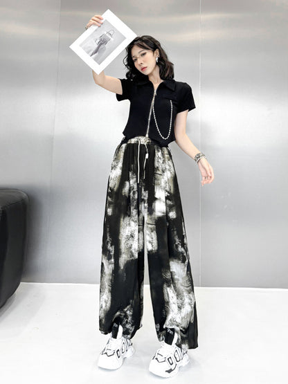 モノトーンスプラッシュワイドパンツ