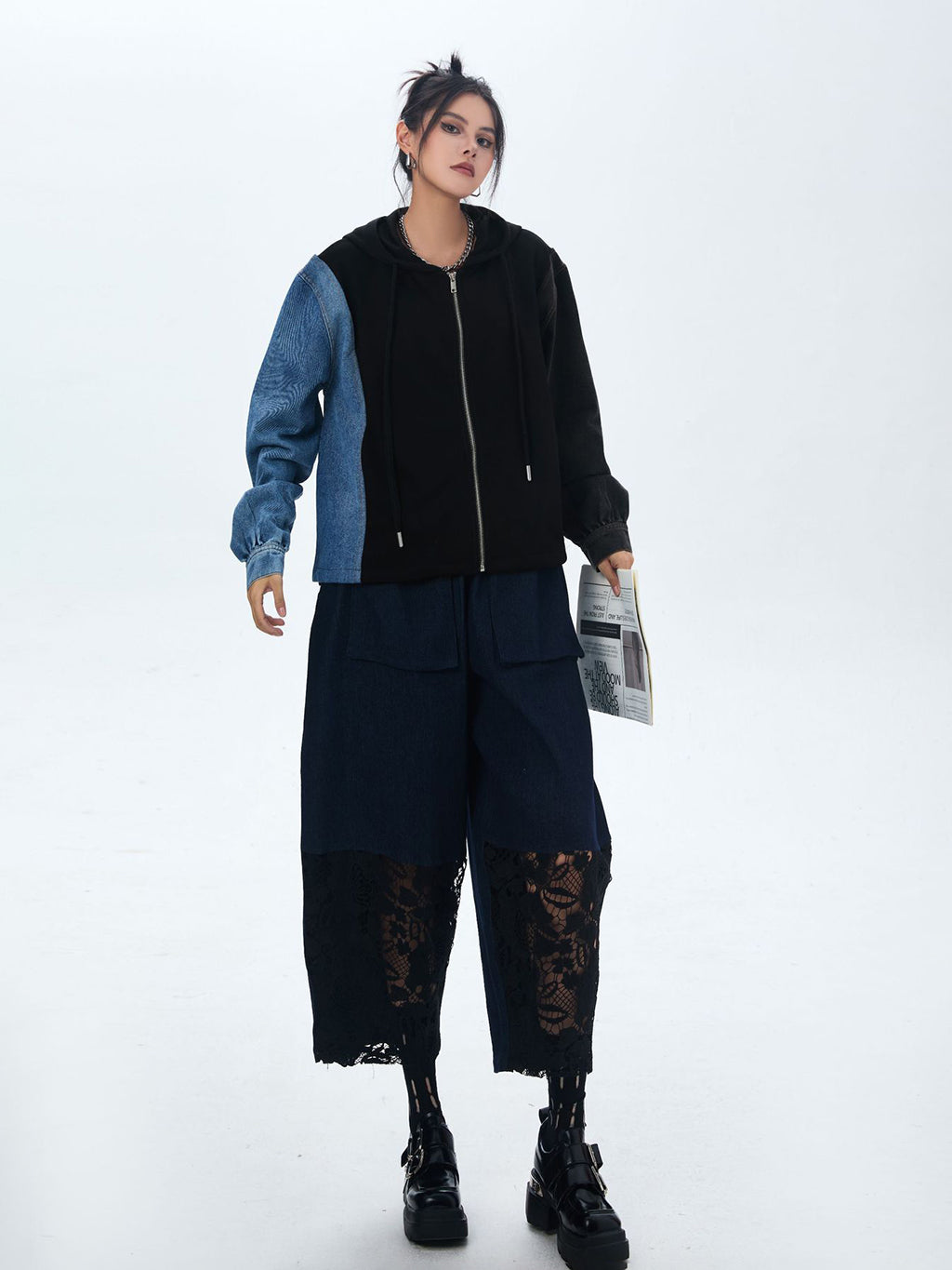 Washed Denim Docking Hoodie 