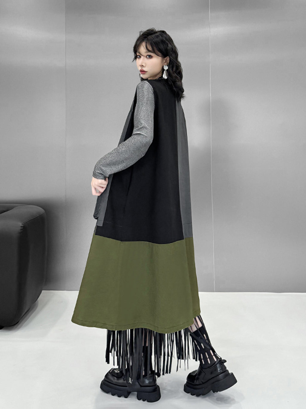 パッチワークロングジレドレス