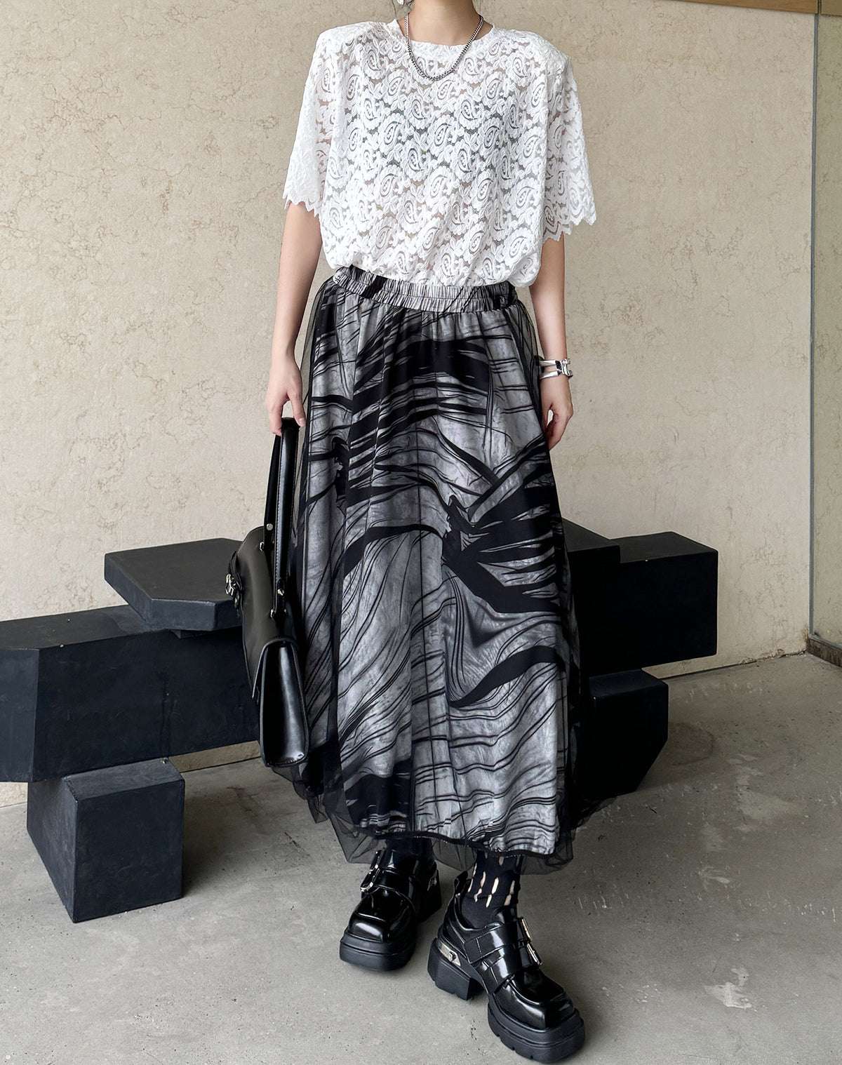 Scarf tie blouse and denim pants series 