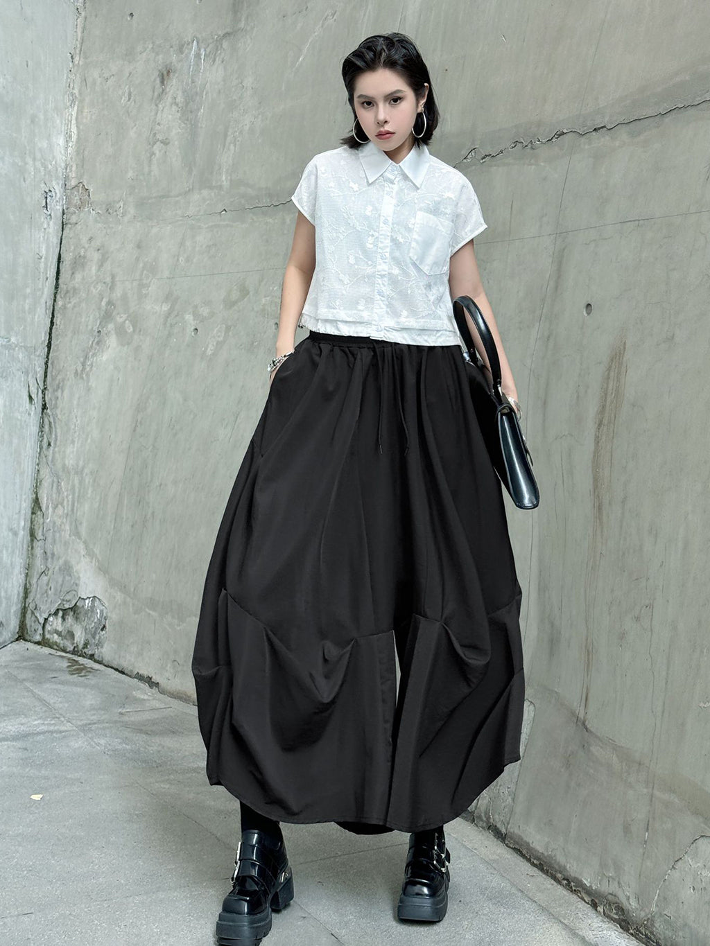 Gathered design wide pants 