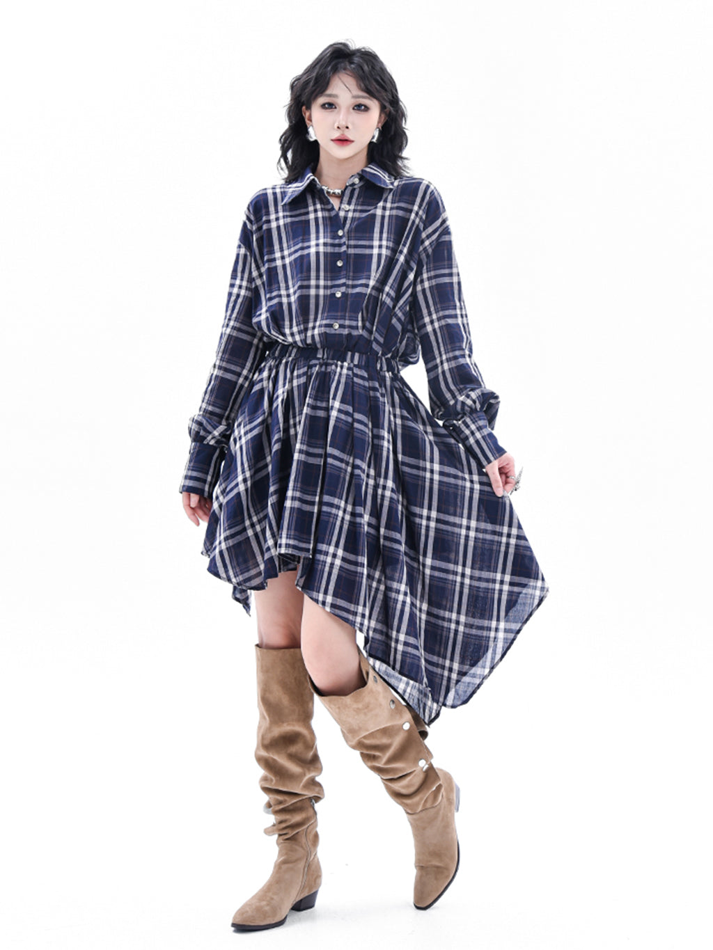 チェックシャツヘムドレス