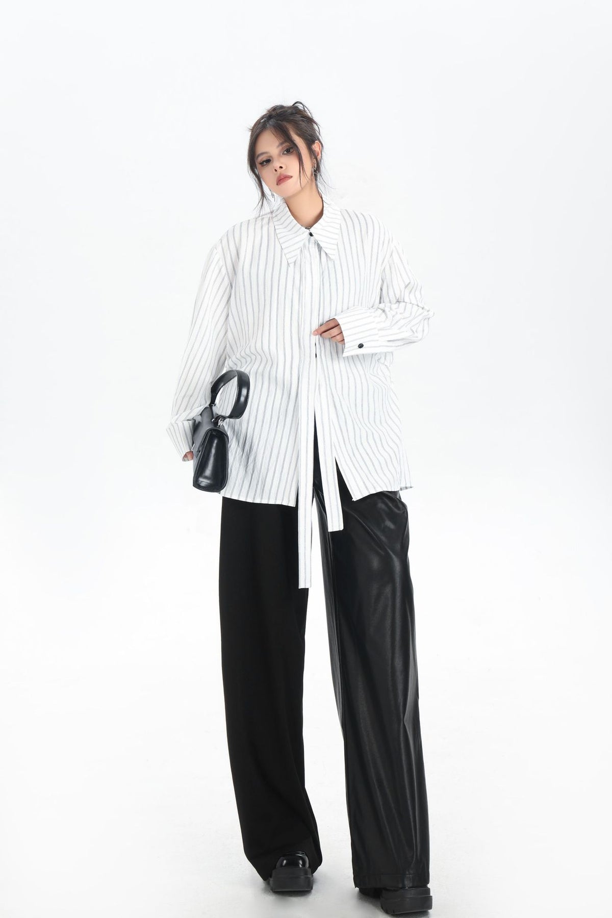 Scarf tie blouse and denim pants series 
