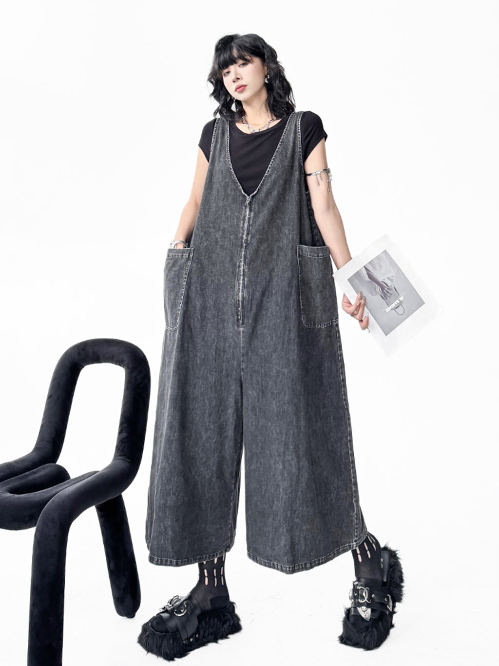 Sleeveless wide denim jumpsuit 