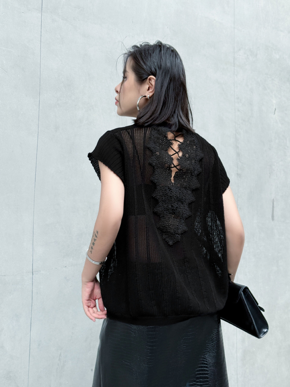 Back lace-up knit top 