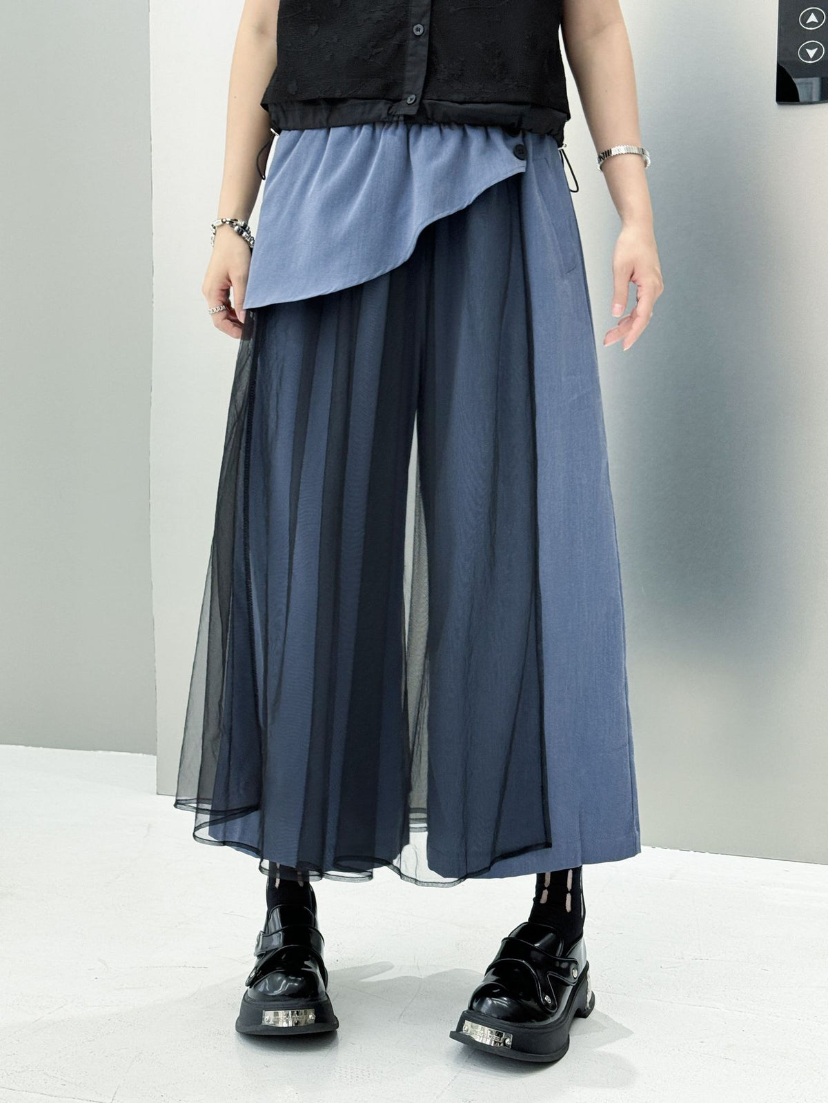 Tulle layered wide pants 