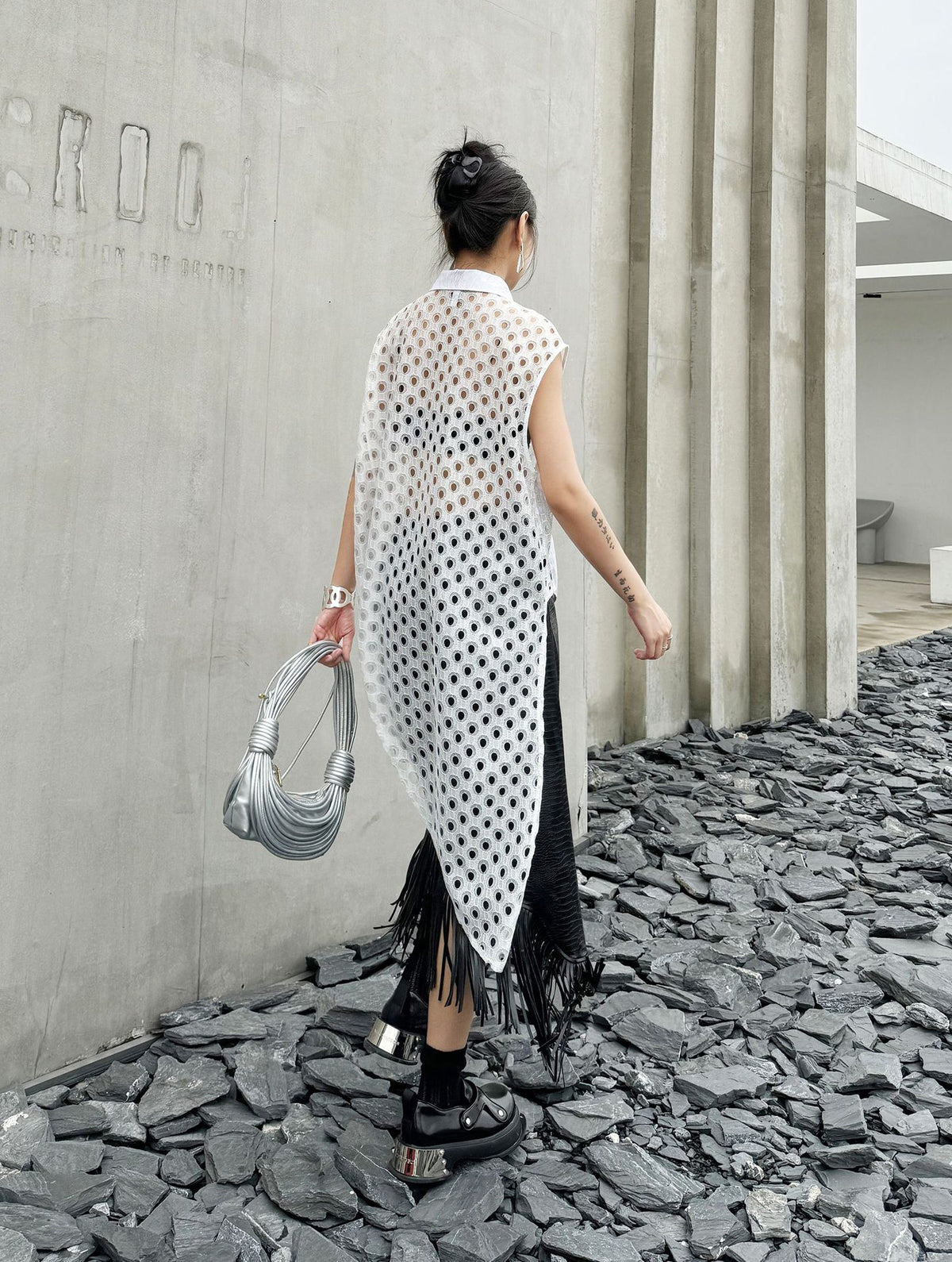 Hole Mesh Long Blouse 