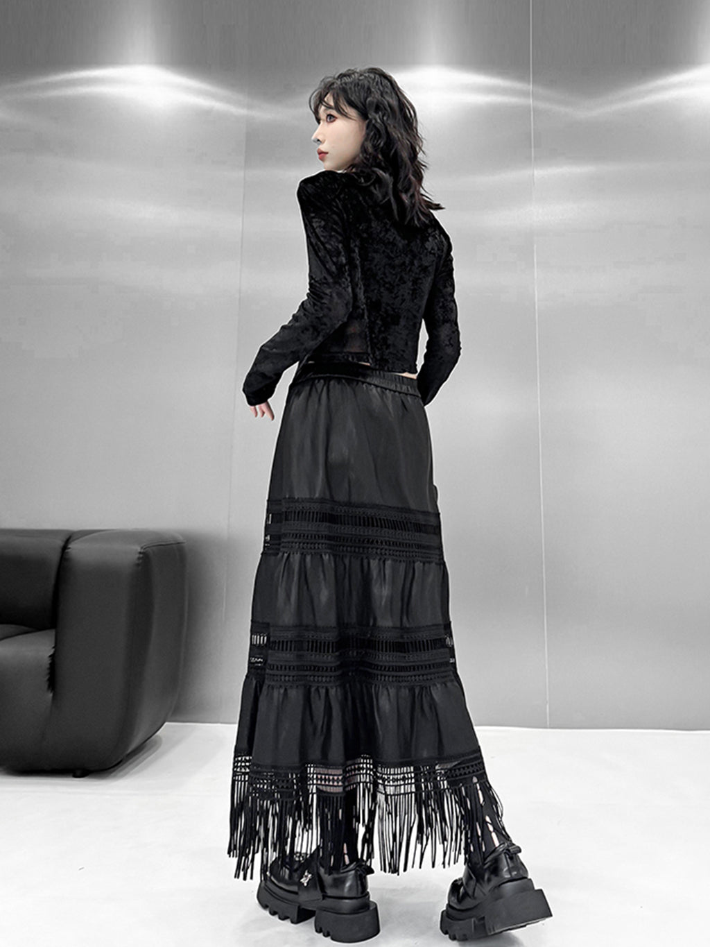 Scarf tie blouse and denim pants series 