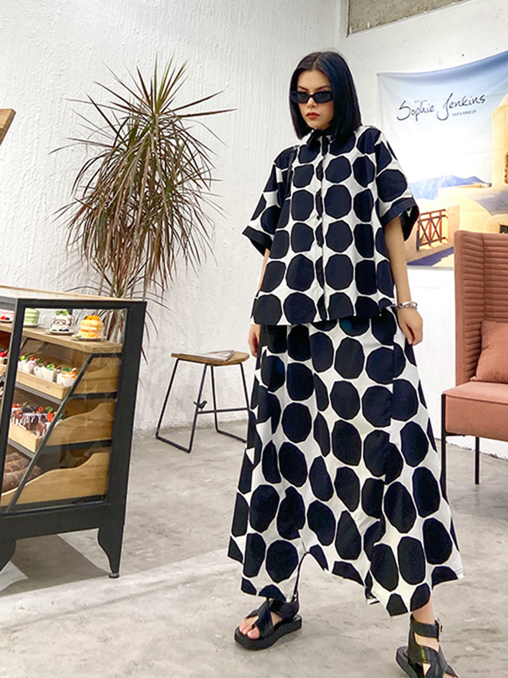 Dot block shirt and pants 