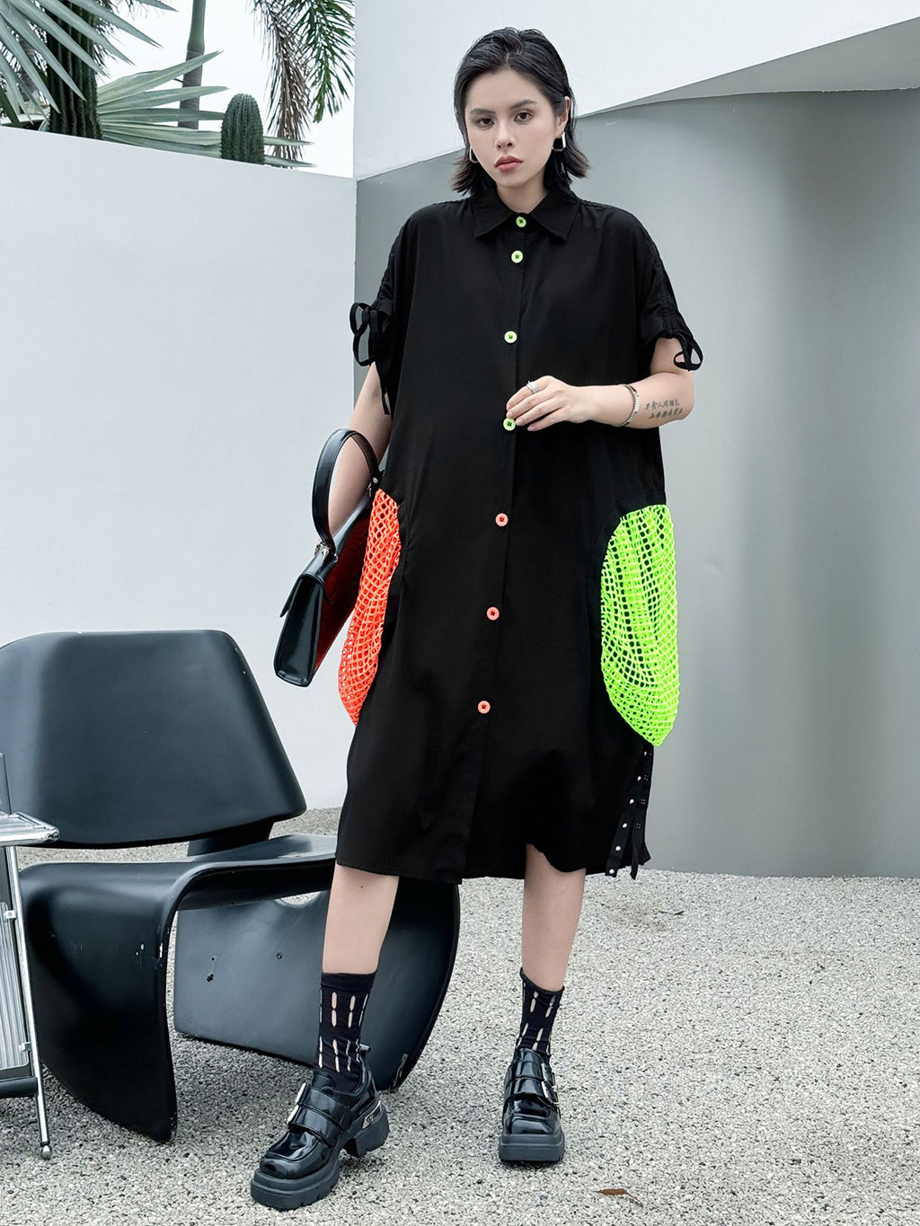 neon patch shirt dress