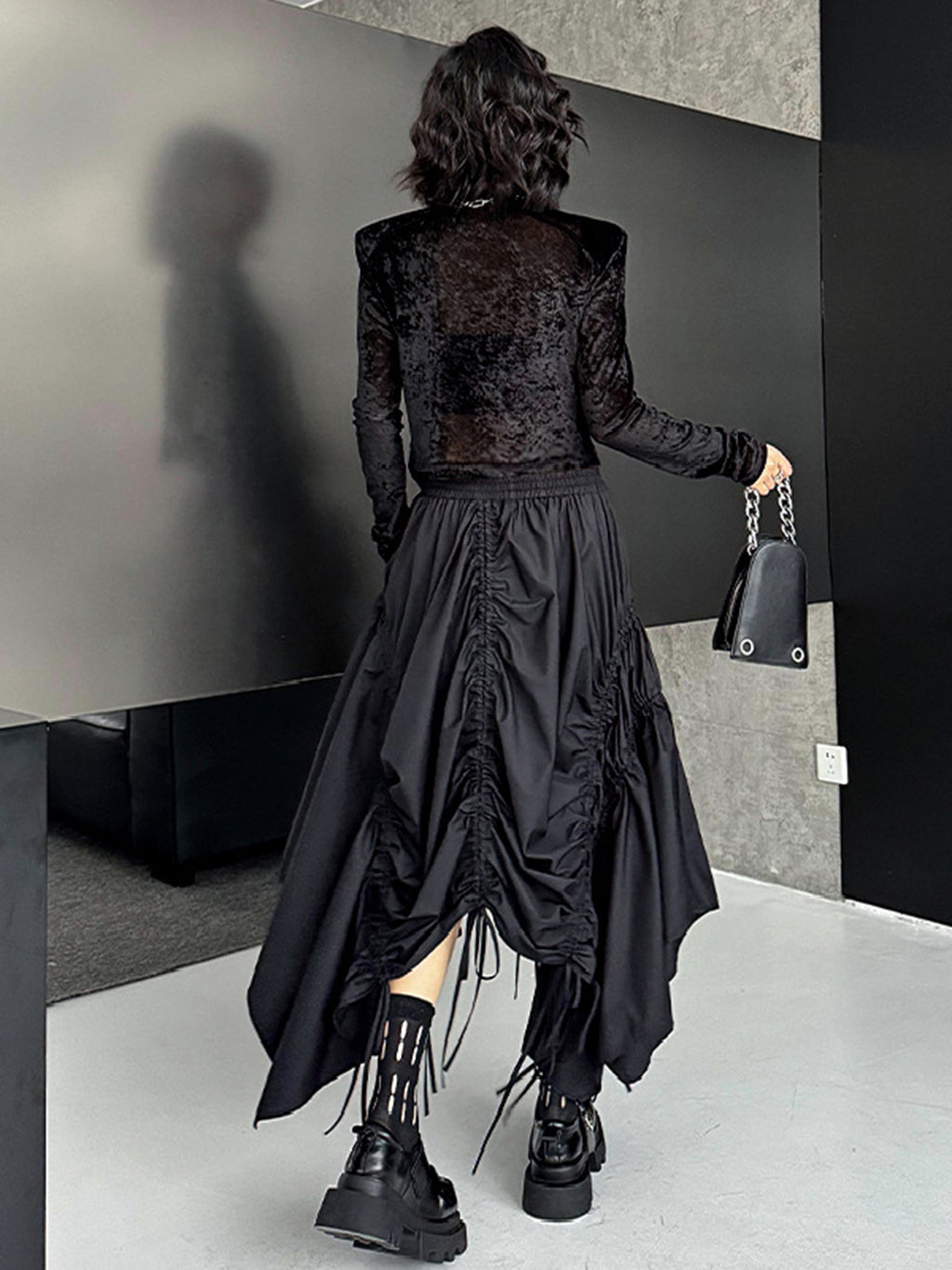 Drawstring draped skirt