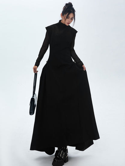 High neck long flared dress 