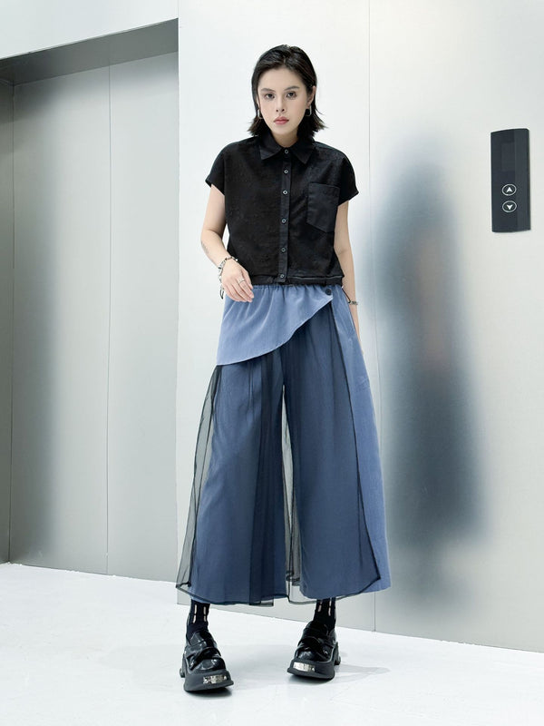 Tulle layered wide pants 