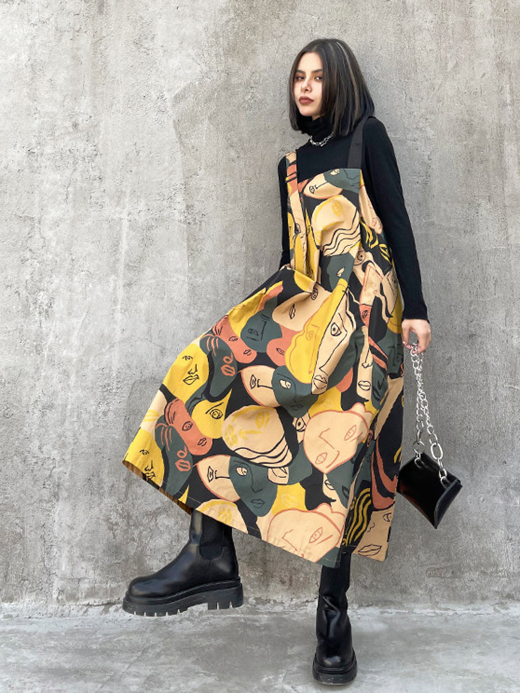 Graphic Art Suspender Dress 