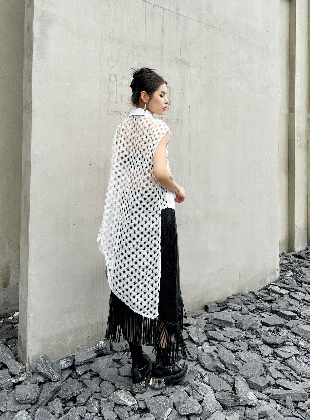 Hole Mesh Long Blouse 