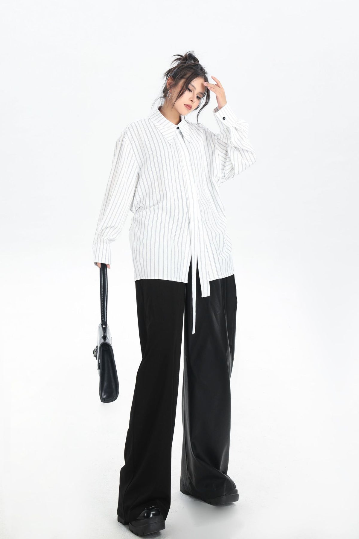 Scarf tie blouse and denim pants series 