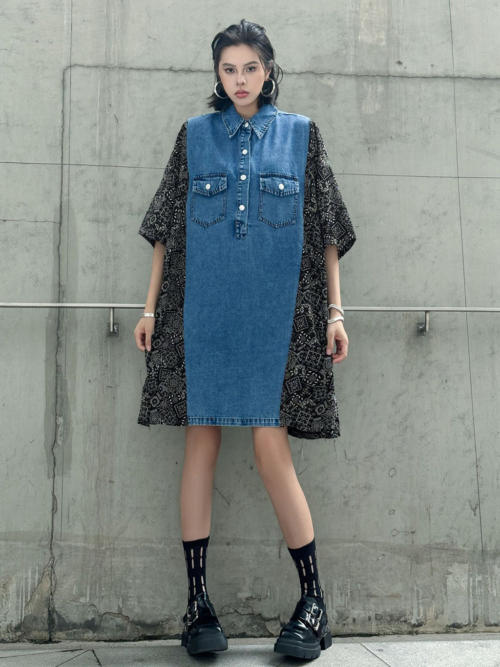 Denim Switch Pattern Dress 