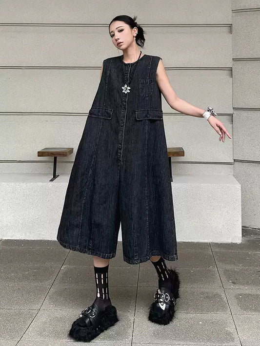 Black denim jumpsuit