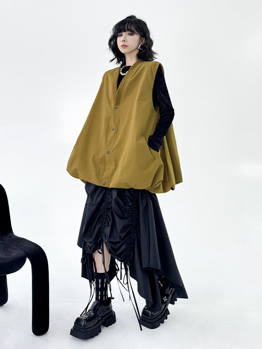 Scarf tie blouse and denim pants series 