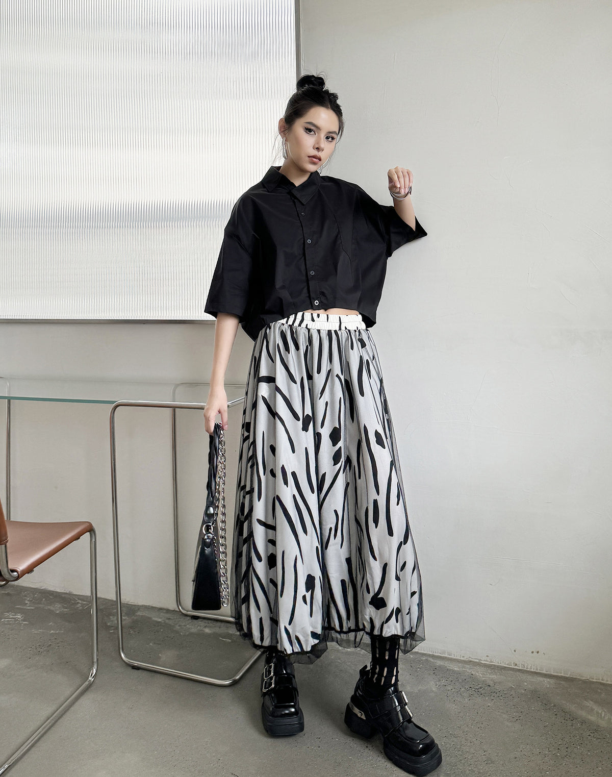 Scarf tie blouse and denim pants series 