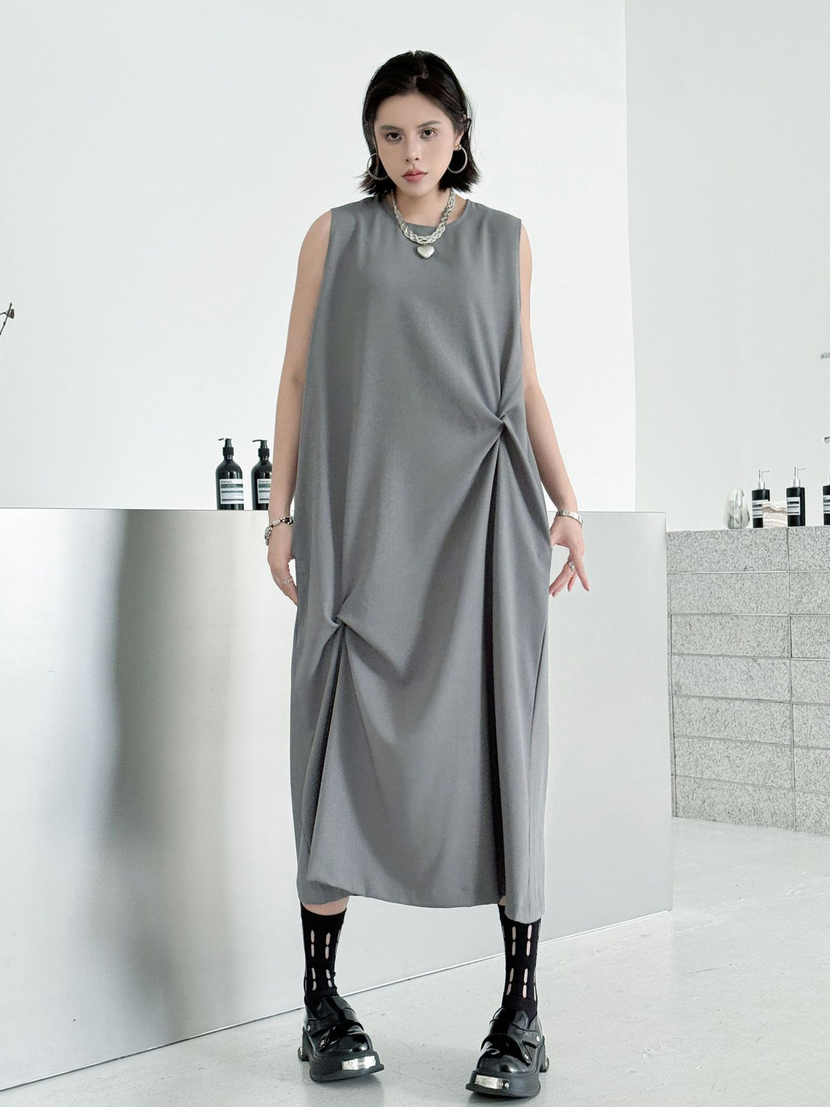Draped sleeveless dress 