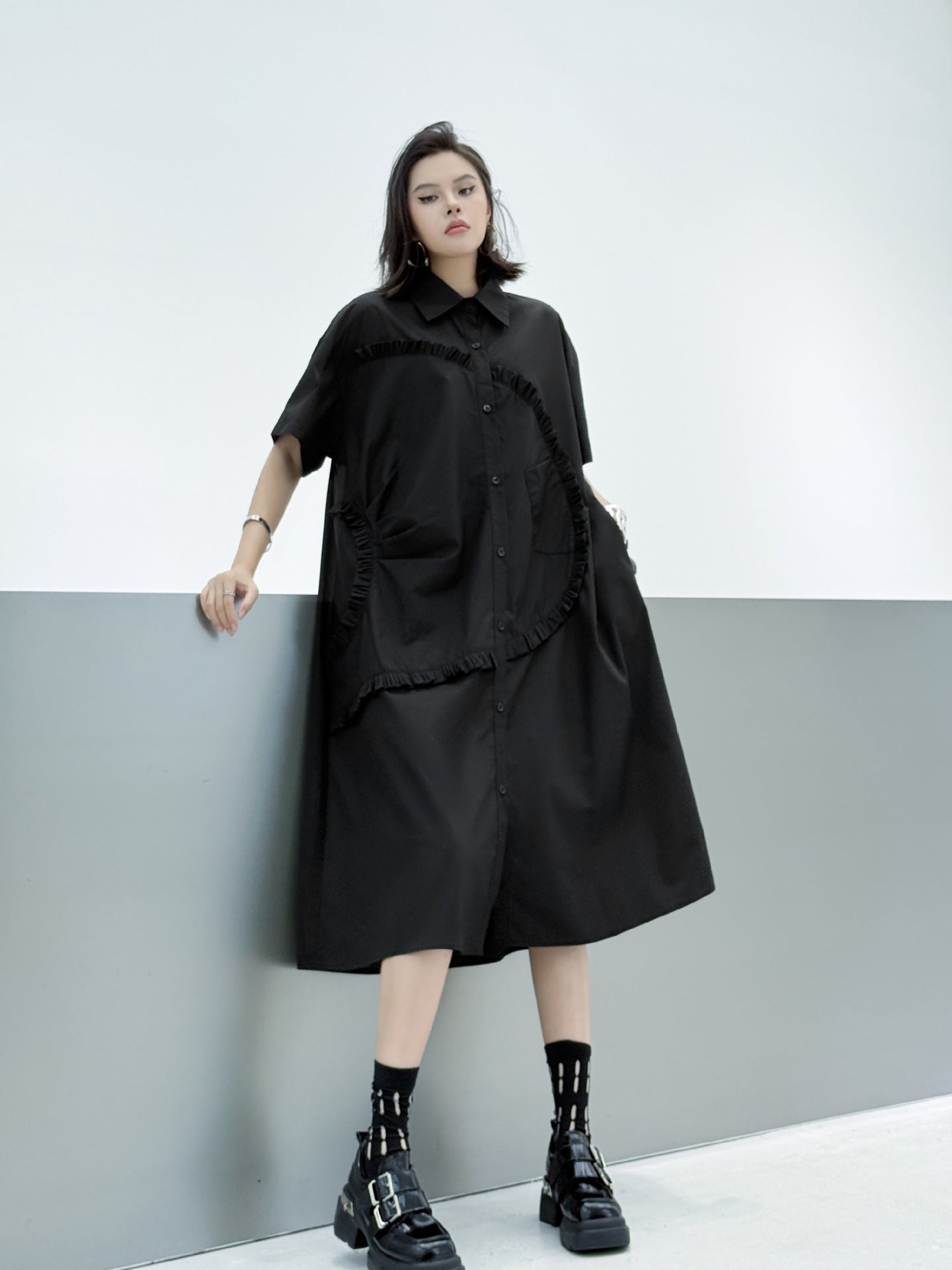 Round ruffle shirt dress 