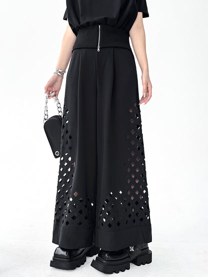 Punched wide pants 