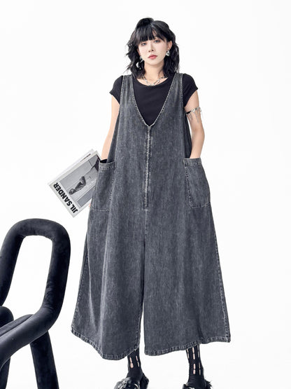 Sleeveless wide denim jumpsuit 
