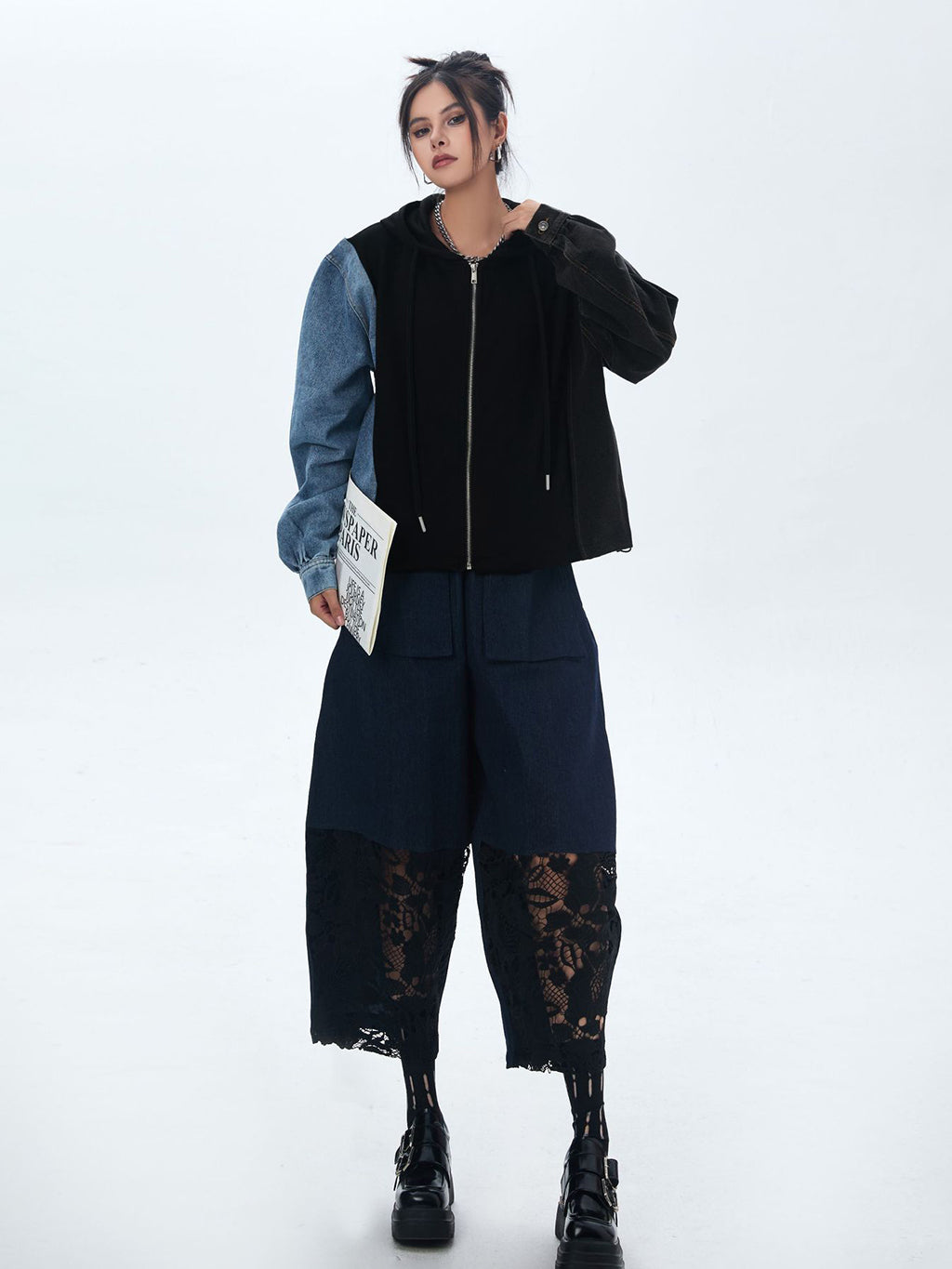Washed Denim Docking Hoodie 