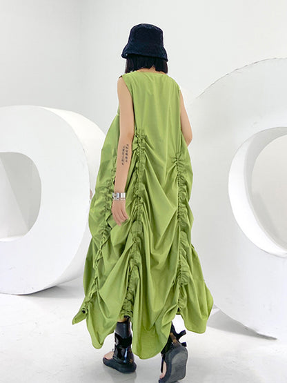 Gathered volume sleeveless dress