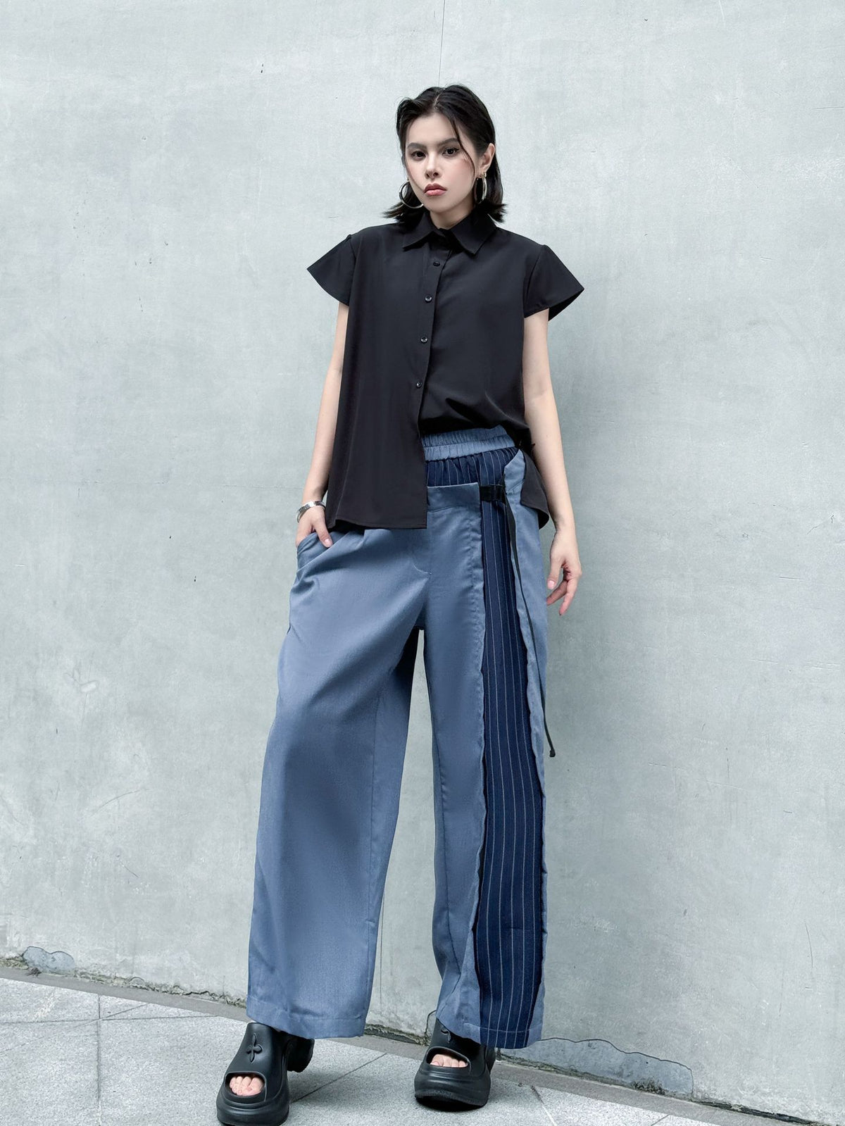 Scarf tie blouse and denim pants series 