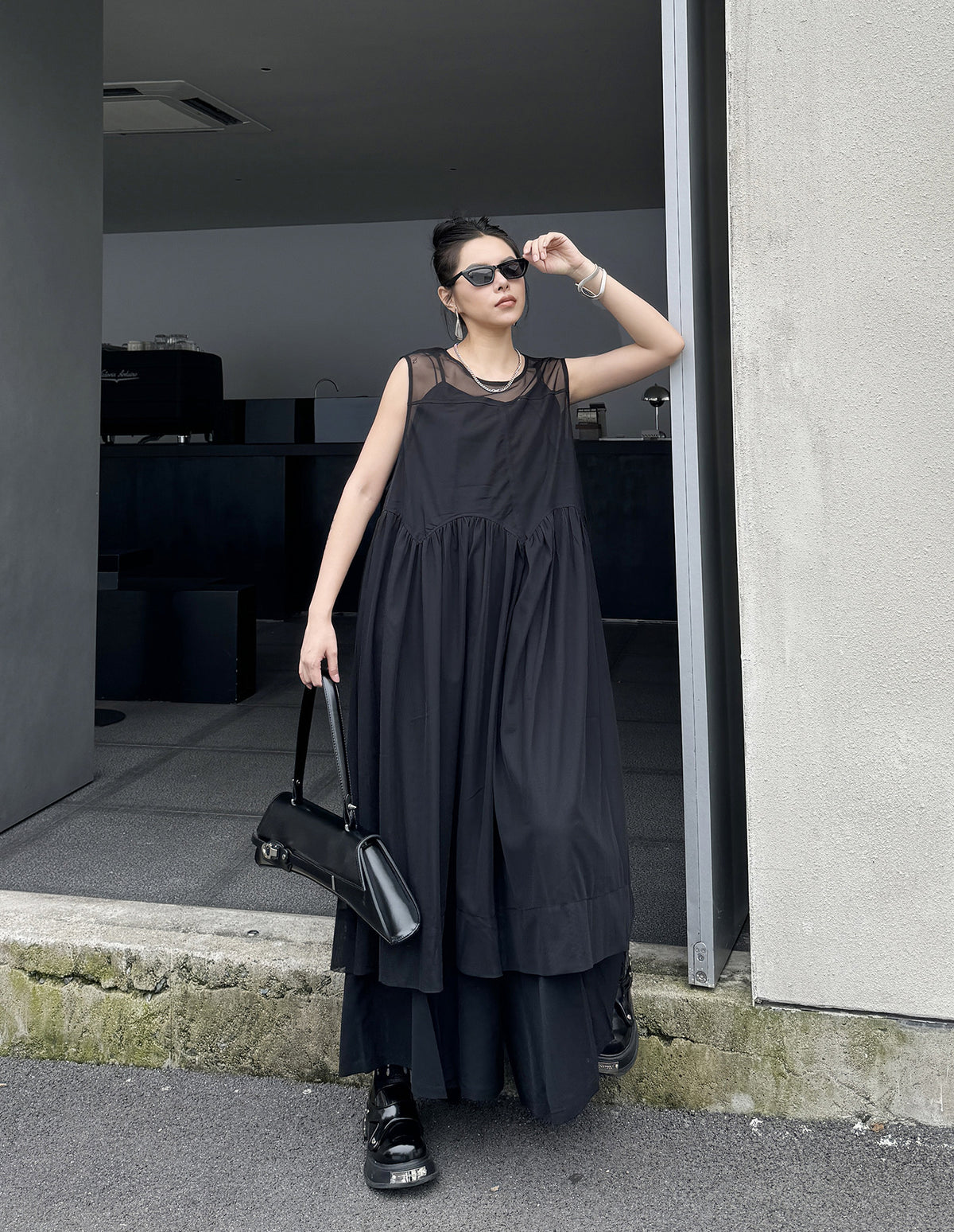 Sheer Black Layered Dress 
