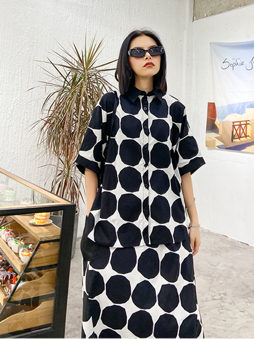 Dot block shirt and pants 
