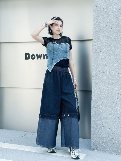 Scarf tie blouse and denim pants series 