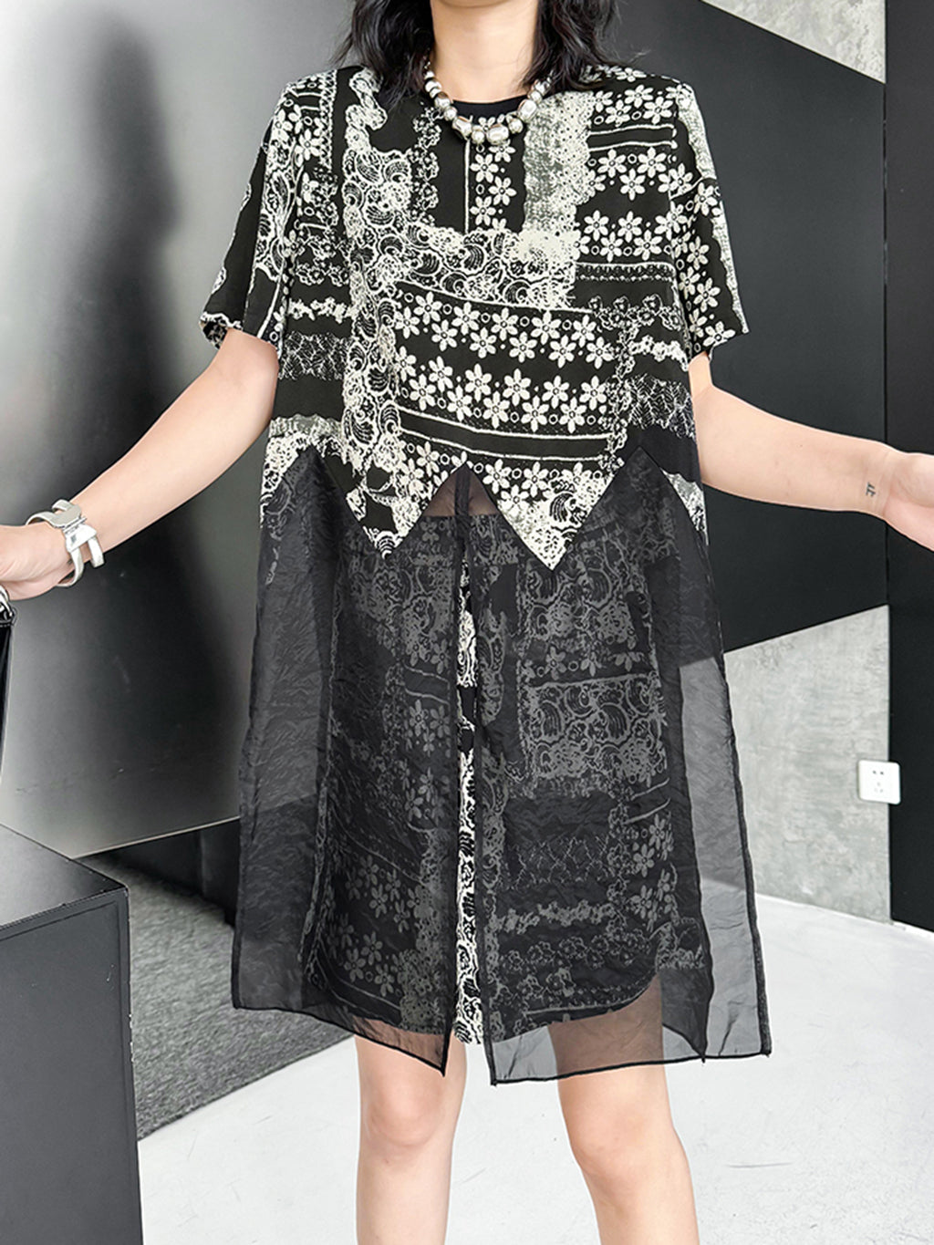 Black lace sheer top and shorts 