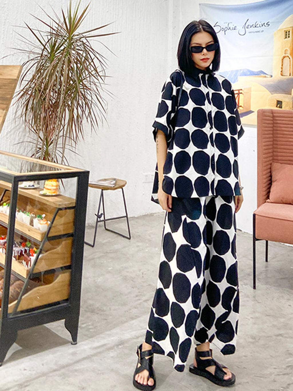 Dot block shirt and pants 
