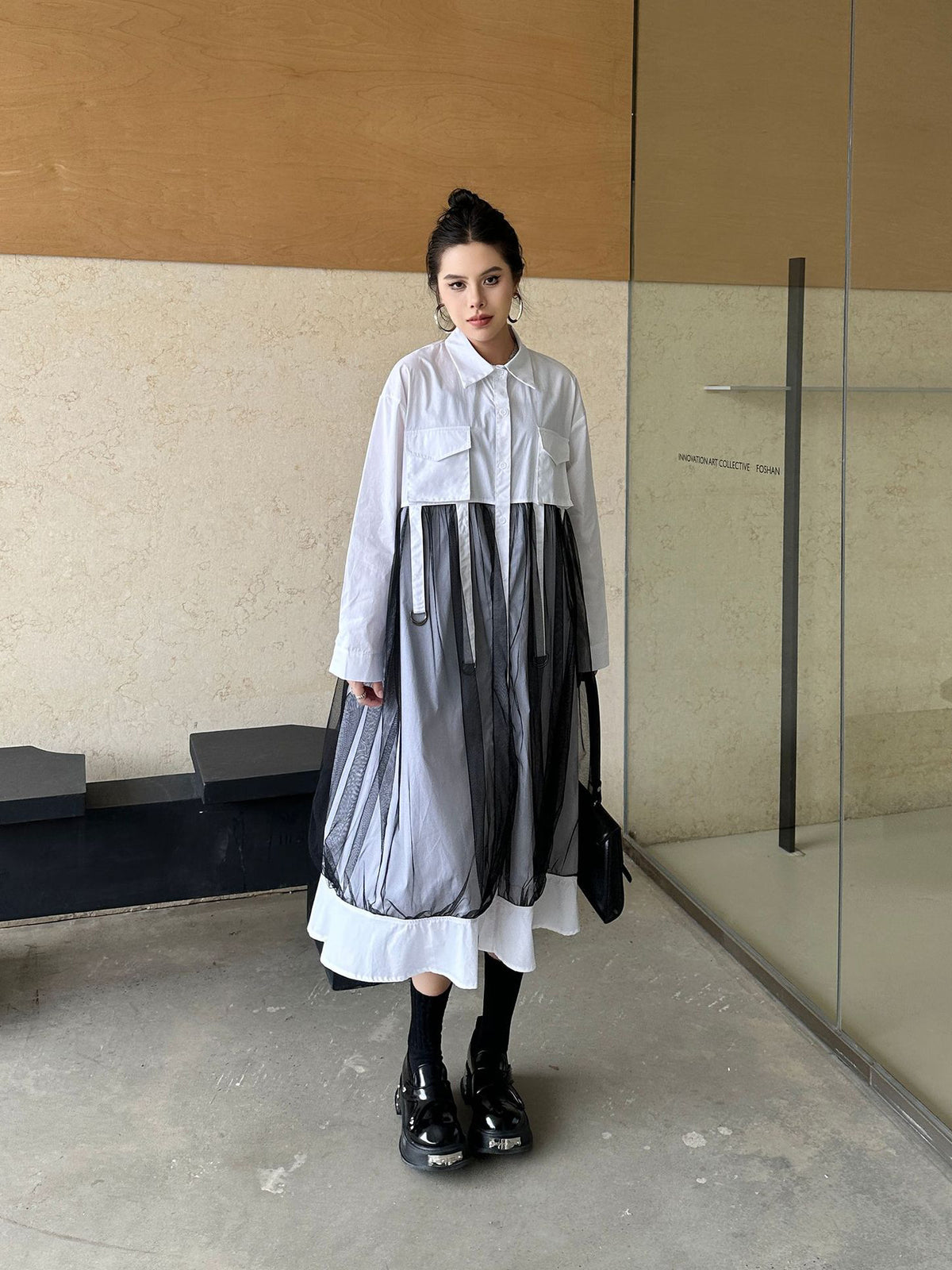 Scarf tie blouse and denim pants series 