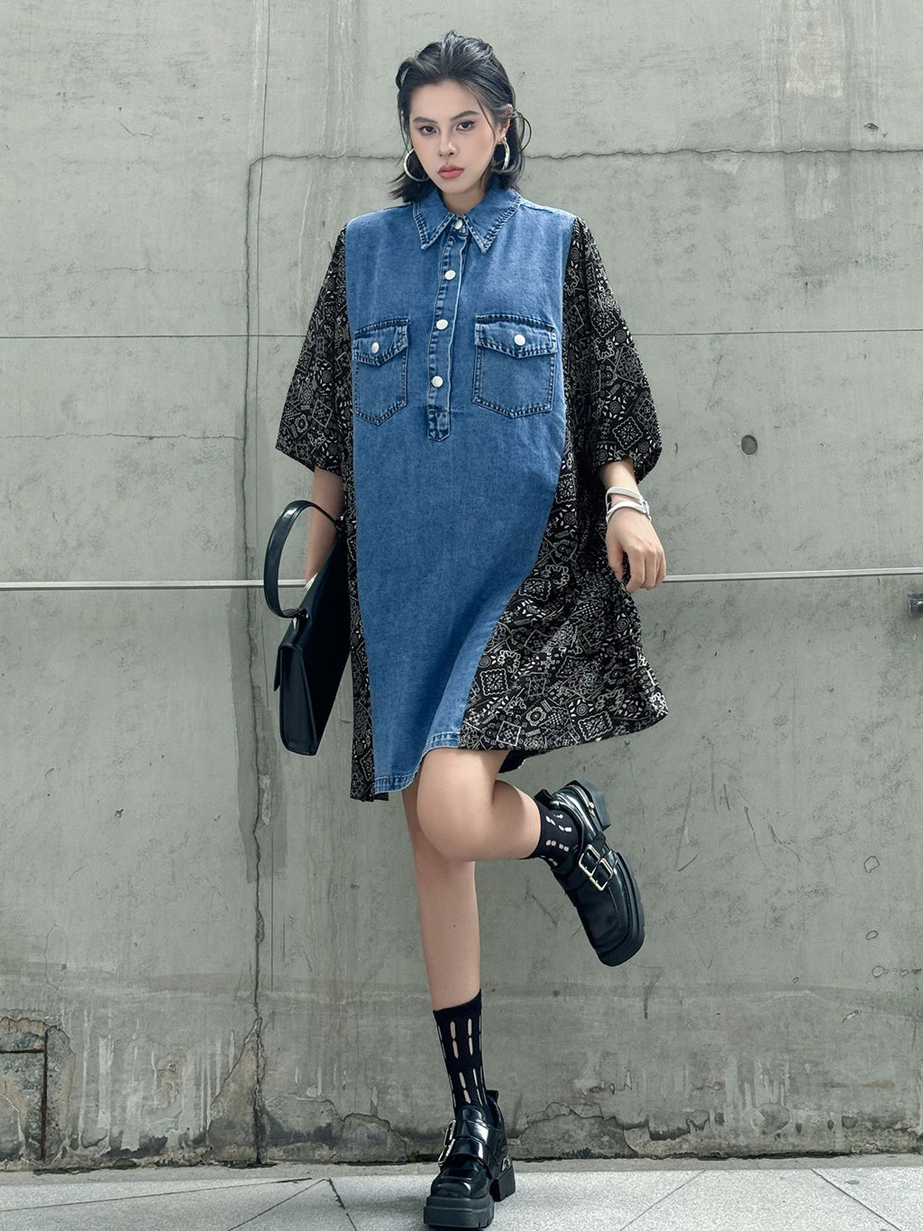Denim Switch Pattern Dress 