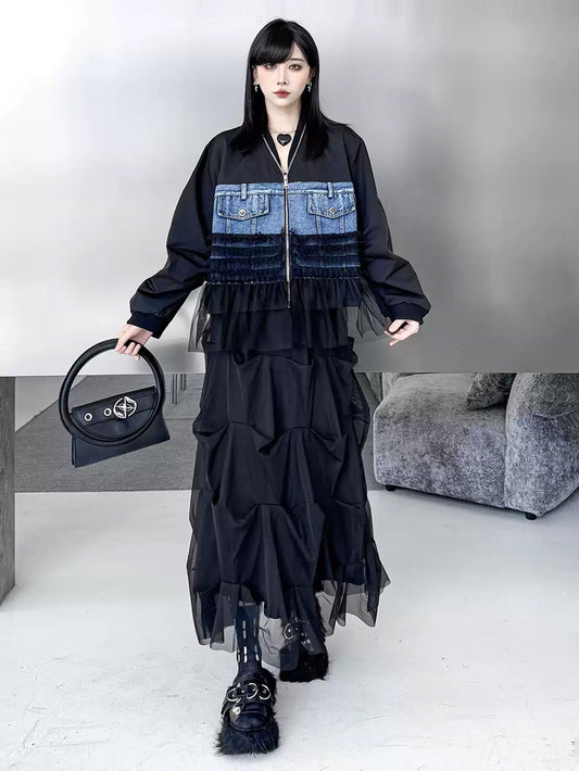 デニムドッキングチュールジップトップ