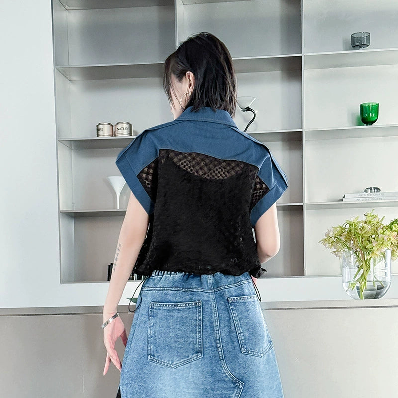 Scarf tie blouse and denim pants series 