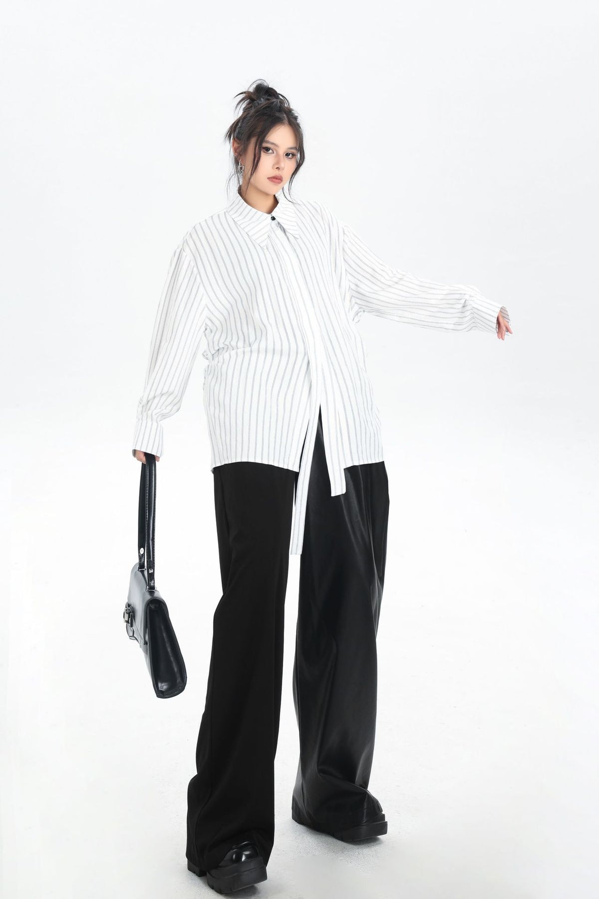 Scarf tie blouse and denim pants series 