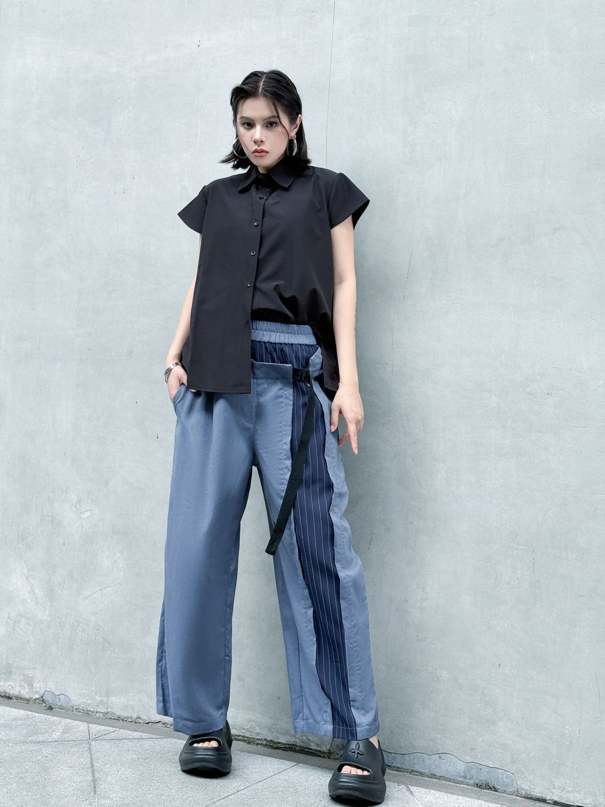 Scarf tie blouse and denim pants series 