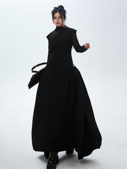 High neck long flared dress 