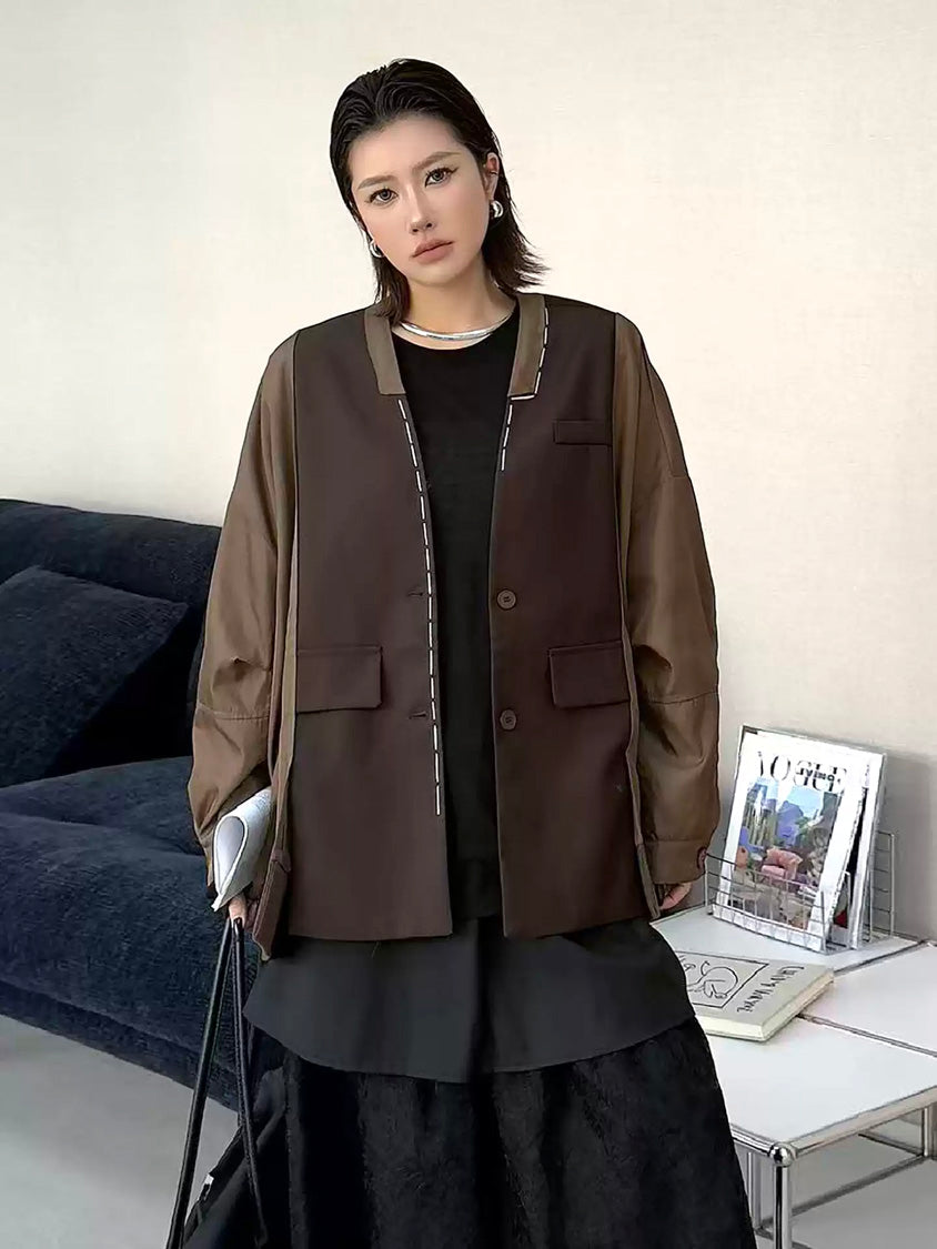 ノーカラーレイヤードジャケット