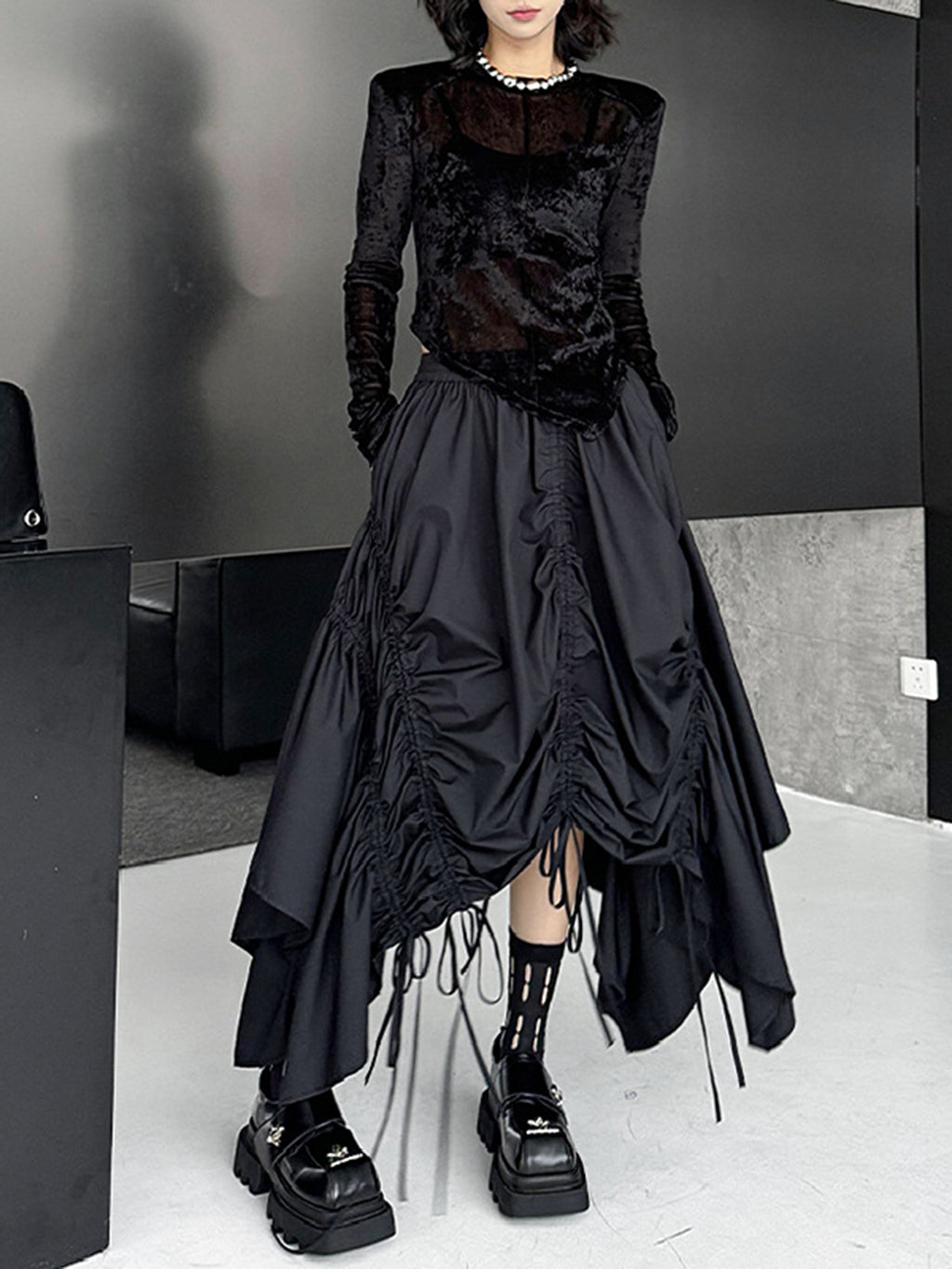 Drawstring draped skirt